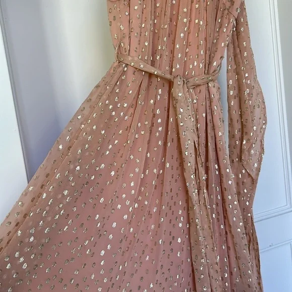 ZIMMERMANN SLEEVELESS TIE NECK DRESS Size 2 Blush Gold MIDI Party Glitter Dress - Picture 10 of 13